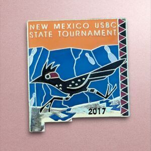 State Bowling Tournament New Mexico USBC Tie Hat Lapel Pin 2017 Roadrunner Alley